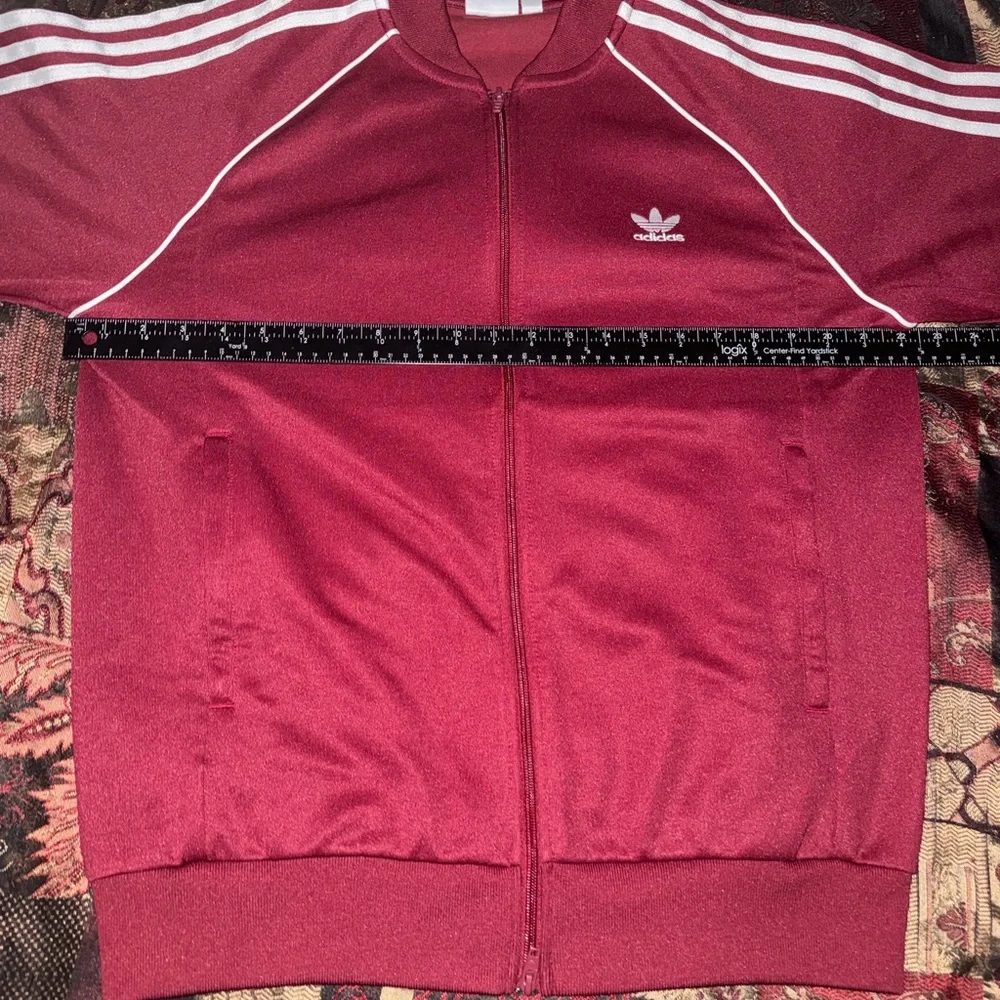 Adidas Performance Maroon/White Striped Full-Zip Track Jacket